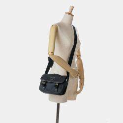 Prada Black Saffiano Trimmed Double Buckle Messenger Bag