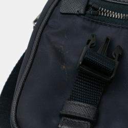 Prada Black Saffiano Trimmed Double Buckle Messenger Bag