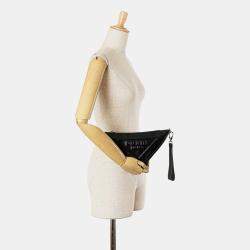 Prada Black Grace Lux Triangle Logo Embossed Triangle Wristlet Pouch