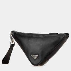 Prada Black Grace Lux Triangle Logo Embossed Triangle Wristlet Pouch