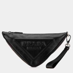 Prada Black Grace Lux Triangle Logo Embossed Triangle Wristlet Pouch