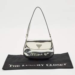 Pre Owned Prada Silver Patent Leather Small Cleo Hobo