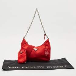 Prada Red Nylon and Saffiano Leather Re-Edition 2005 Bag