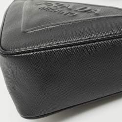 Prada Black Saffiano Cuir Leather Triangle Wristlet Clutch