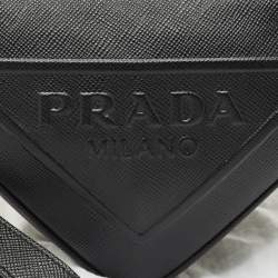 Prada Black Saffiano Cuir Leather Triangle Wristlet Clutch