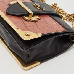 Prada Black/Beige Crocodile and Leather Cahier Flap Shoulder Bag