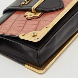 Prada Black/Beige Crocodile and Leather Cahier Flap Shoulder Bag