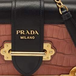 Prada Black/Beige Crocodile and Leather Cahier Flap Shoulder Bag