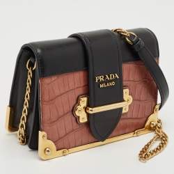 Prada Black/Beige Crocodile and Leather Cahier Flap Shoulder Bag