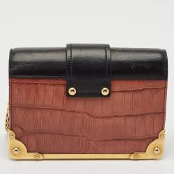 Prada Black/Beige Crocodile and Leather Cahier Flap Shoulder Bag