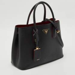 Prada Black Saffiano Cuir Leather Medium Double Handle Tote