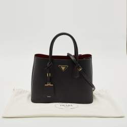 Prada Black Saffiano Cuir Leather Medium Double Handle Tote