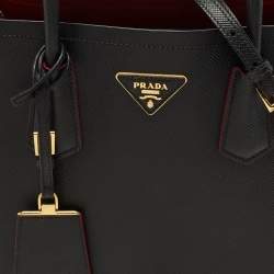 Prada Black Saffiano Cuir Leather Medium Double Handle Tote