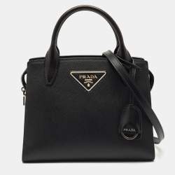 Prada Black Saffiano Cuir and City Leather Kristen Tote