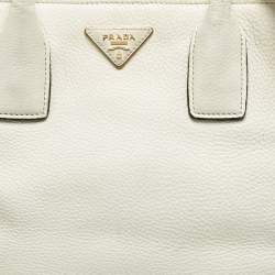 Prada White Vitello Daino Leather Tote