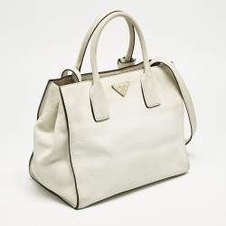 Prada White Vitello Daino Leather Tote