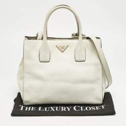 Prada White Vitello Daino Leather Tote