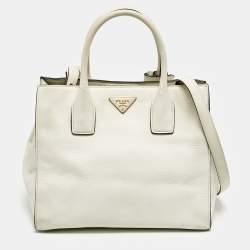 Prada White Vitello Daino Leather Tote