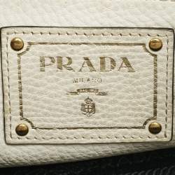 Prada White Vitello Daino Leather Tote
