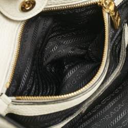 Prada White Vitello Daino Leather Tote