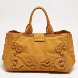Prada Orange Canvas Shopper Tote