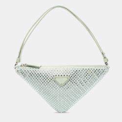 Prada Green Satin Crystal Embellished Triangle Pouch