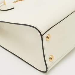 Prada White Saffiano Cuir Leather Snap Tote