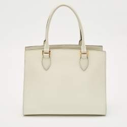 Prada White Saffiano Cuir Leather Snap Tote
