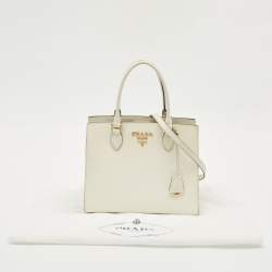Prada White Saffiano Cuir Leather Snap Tote