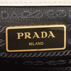 Prada White Saffiano Cuir Leather Snap Tote