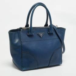 Prada Blue City Calf Leather Twin Pocket Tote