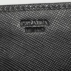 Prada Black Saffiano Metal Leather Triangle Logo Flap Continental Wallet