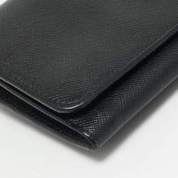 Prada Black Saffiano Metal Leather Triangle Logo Flap Continental Wallet