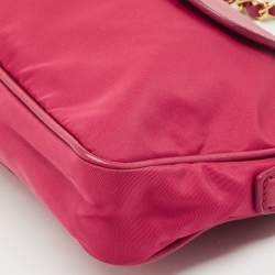 Pre Owned Prada Fuchsia Nylon and Saffiano Leather Chain Crossbody Bag