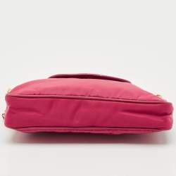 Pre Owned Prada Fuchsia Nylon and Saffiano Leather Chain Crossbody Bag