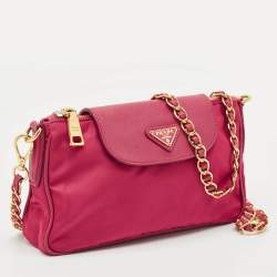 Pre Owned Prada Fuchsia Nylon and Saffiano Leather Chain Crossbody Bag