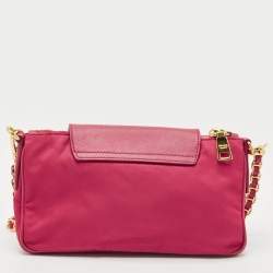 Pre Owned Prada Fuchsia Nylon and Saffiano Leather Chain Crossbody Bag