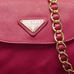 Pre Owned Prada Fuchsia Nylon and Saffiano Leather Chain Crossbody Bag