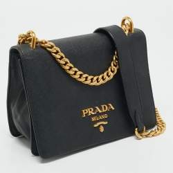 Prada Black Saffiano Leather Flap Chain Shoulder Bag