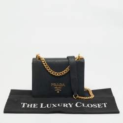 Prada Black Saffiano Leather Flap Chain Shoulder Bag