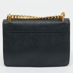 Prada Black Saffiano Leather Flap Chain Shoulder Bag