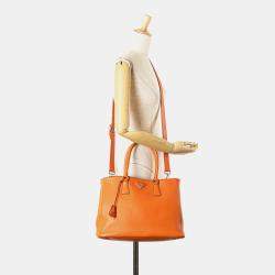 Prada Orange Medium Soft Calf Galleria Double Zip Tote