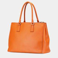 Prada Orange Medium Soft Calf Galleria Double Zip Tote
