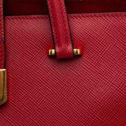 Prada Red Studded Saffiano Cuir Promenade Satchel