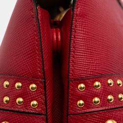 Prada Red Studded Saffiano Cuir Promenade Satchel