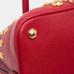 Prada Red Studded Saffiano Cuir Promenade Satchel