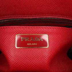 Prada Red Studded Saffiano Cuir Promenade Satchel