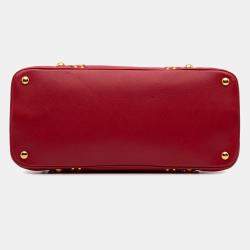 Prada Red Studded Saffiano Cuir Promenade Satchel