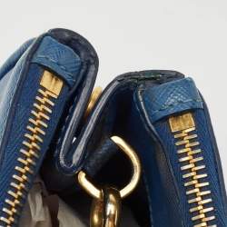 Prada Blue Saffiano Leather Small Galleria Double Zip Tote
