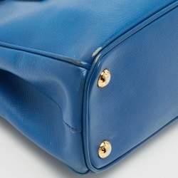 Prada Blue Saffiano Leather Small Galleria Double Zip Tote